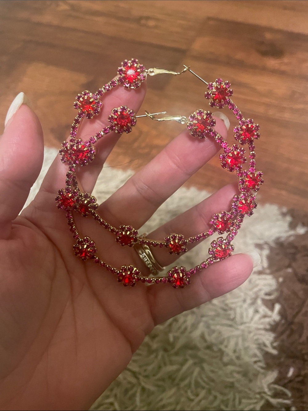 Red Crystal Flower Hoop Earrings